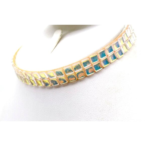 Unique Vintage Holographic Choker, Clear w Golden Sheen Soft Plastic Windowpane - Picture 3 of 3